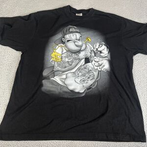 VINTAGE TATOO POPEYE  T Shirt 2XL Black Y2K Bling Punk Emo Goth Grunge Gangster